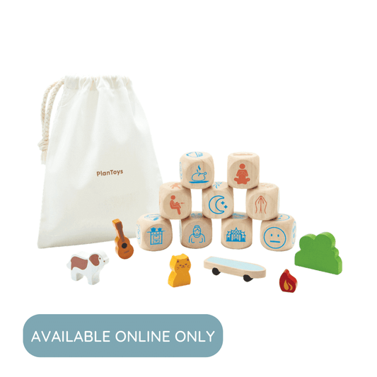 Storytelling Dice, PlanToys USA, eco-friendly Toys, Mountain Kids Toys