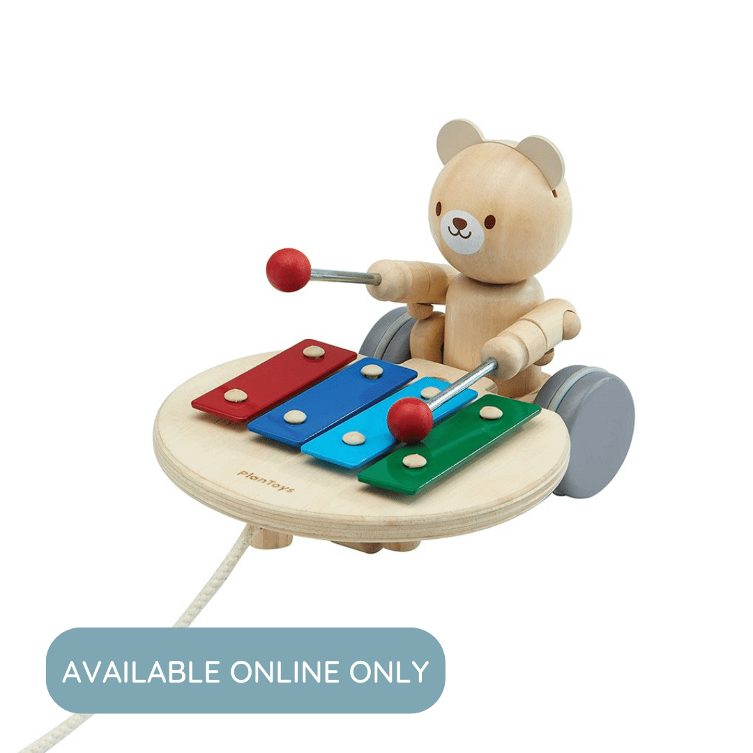 Pull Along Musical Bear, PlanToys USA, eco-friendly Toys, Mountain Kids Toys