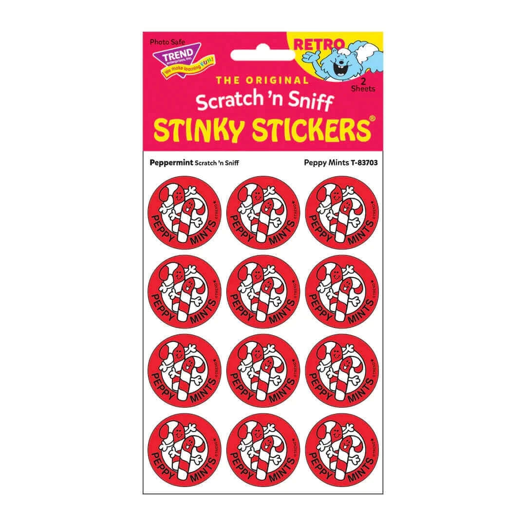 "Peppy Mints" Peppermint Retro Scratch 'n Sniff Stinky Stickers 24ct