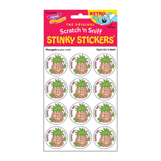 "Right On!" Pineappe Retro Scratch 'n Sniff Stinky Stickers 24ct