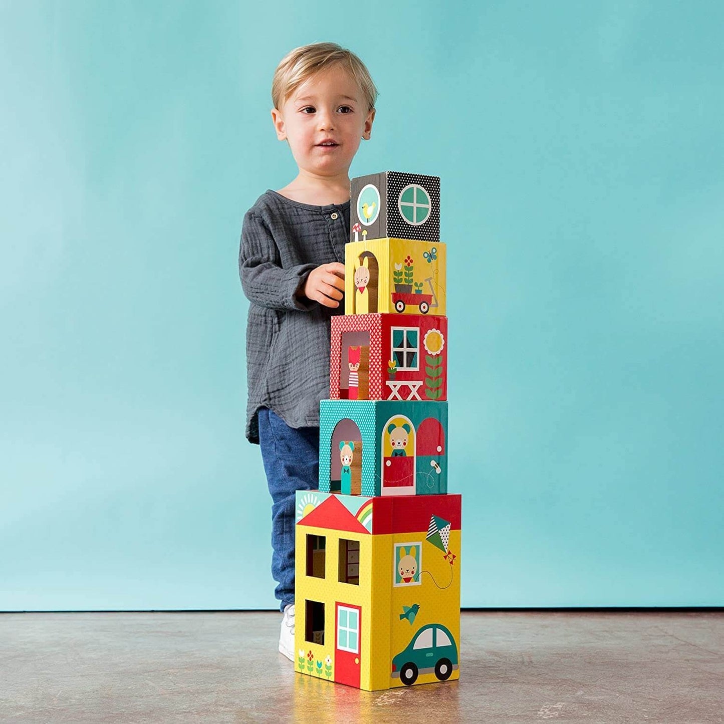 Peek-A-Boo House Stacking Blocks Play Set, Petit Collage, eco-friendly Toys, Mountain Kids Toys