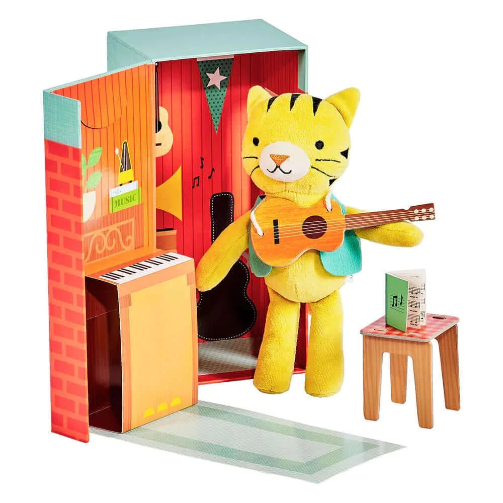 Theodore the Tiger In the Music Room Plush Play Set, Petit Collage, eco-friendly Toys, Mountain Kids Toys