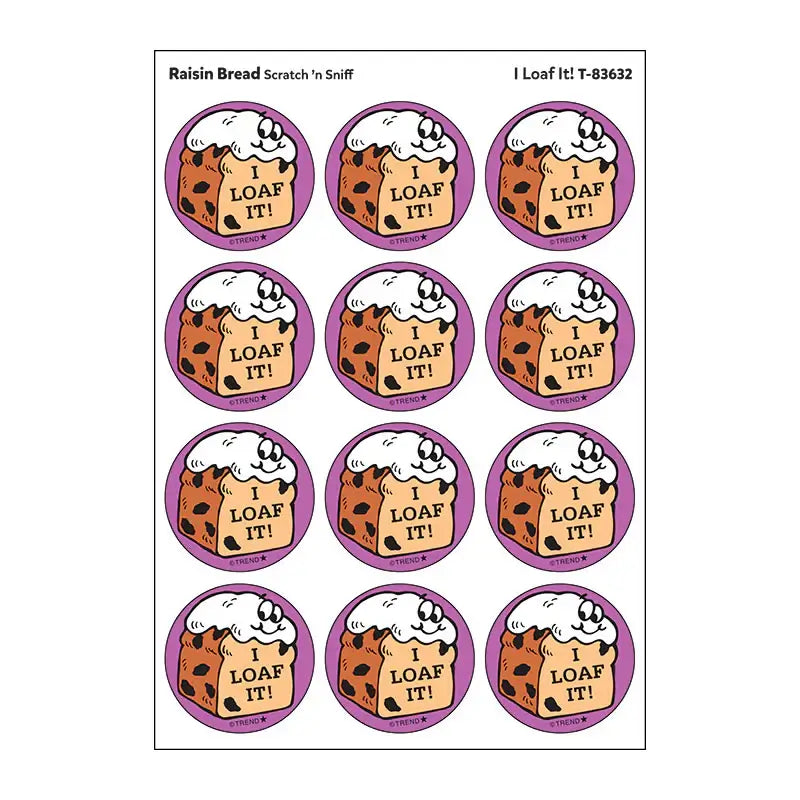 I Loaf It! Raisin Bread Retro Scratch 'n Sniff Stinky Stickers 24ct