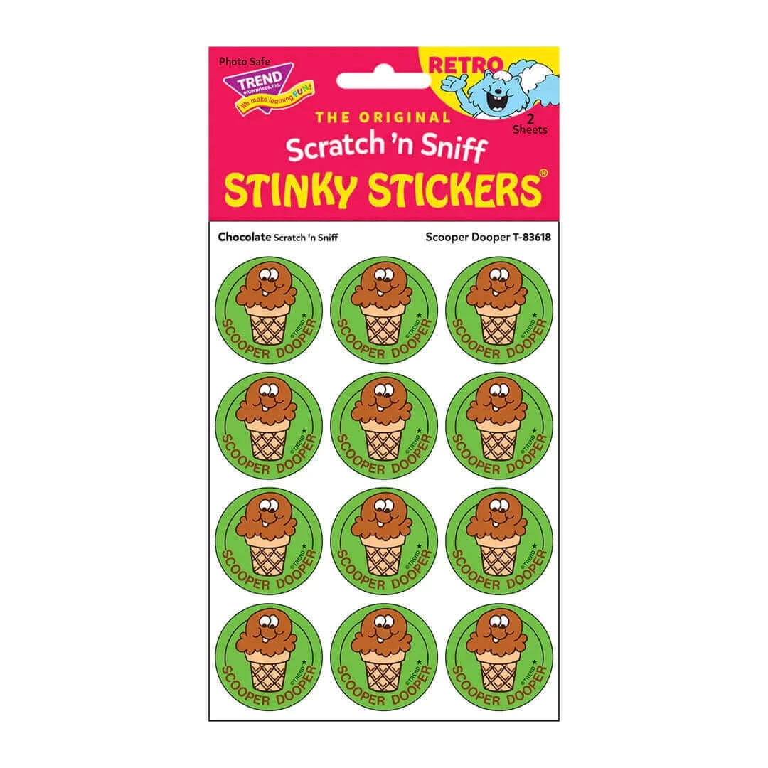 "Scooper Dooper" Chocolate Stinky Stickers 24ct, Stinky Stickers, eco-friendly Toys, Mountain Kids Toys