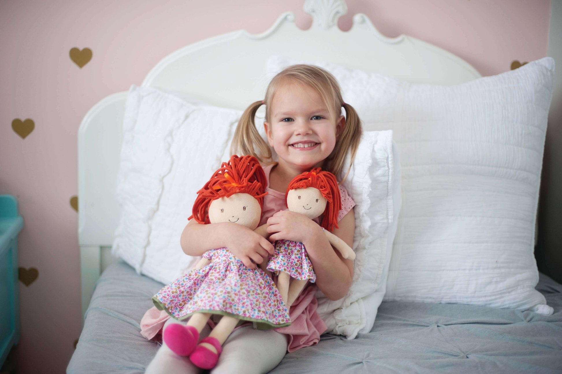 Emmy Lu - Orange Hair with Pink Print Dress, Tikiri Toys, eco-friendly Toys, Mountain Kids Toys