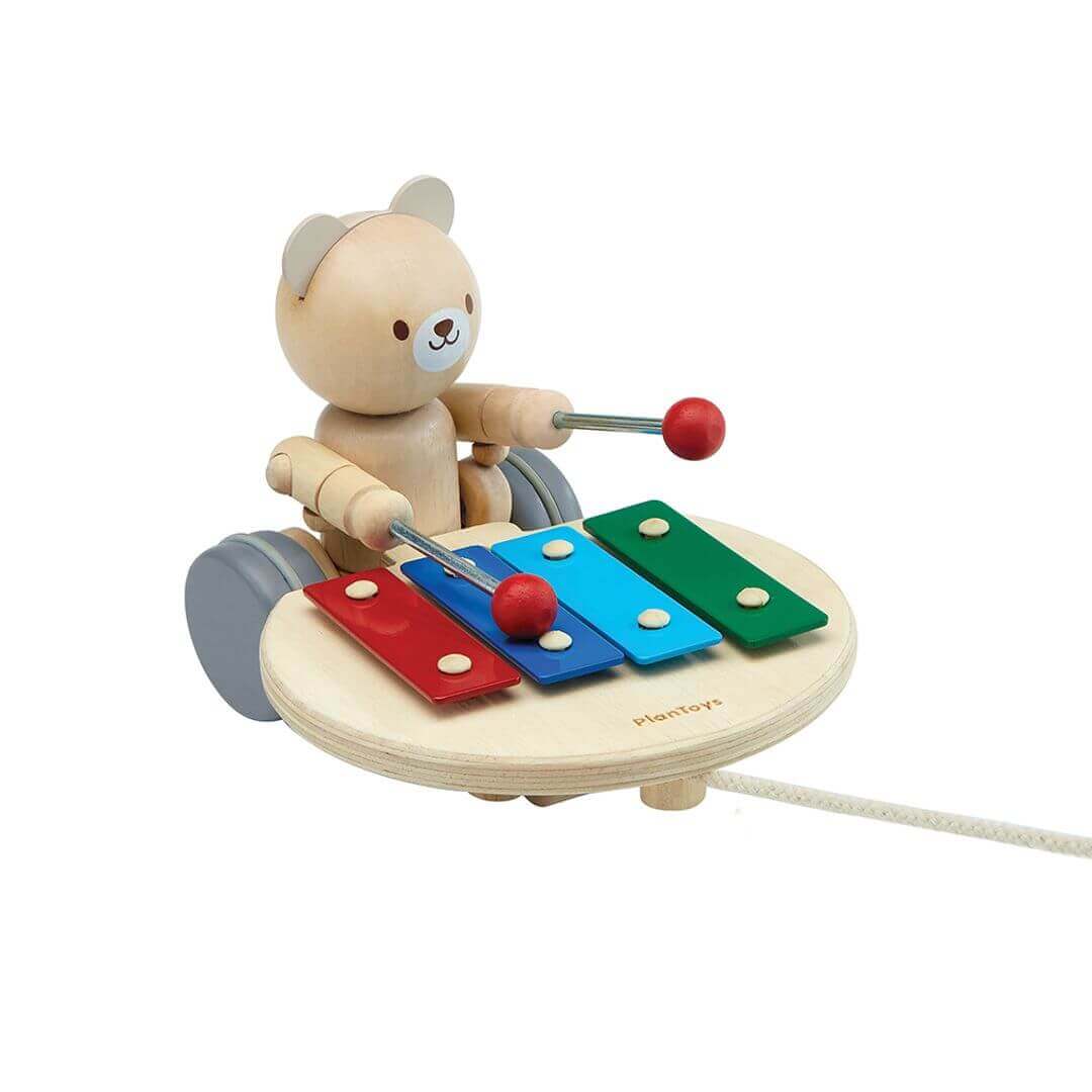 Pull Along Musical Bear, PlanToys USA, eco-friendly Toys, Mountain Kids Toys