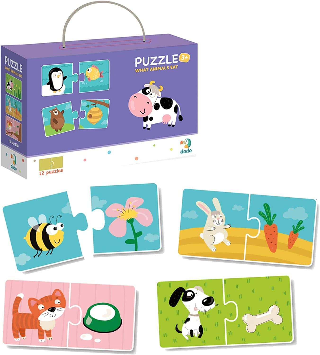 Jigsaw 2pc Puzzle, What Animals Eat 12 Puzzles, Cubika, eco-friendly Toys, Mountain Kids Toys