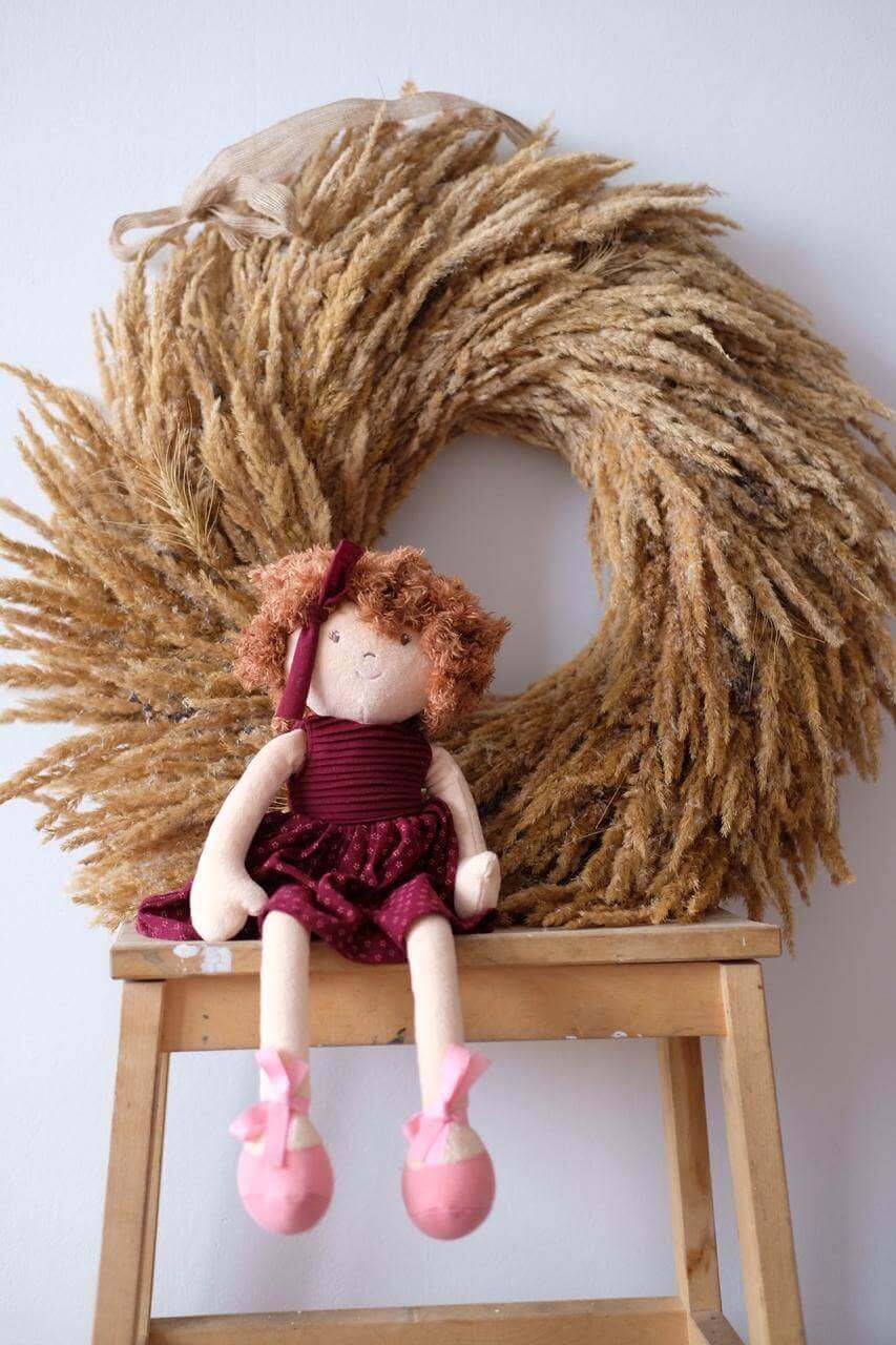 Lola - Brown Hair with Maroon Dress, Tikiri Toys, eco-friendly Toys, Mountain Kids Toys