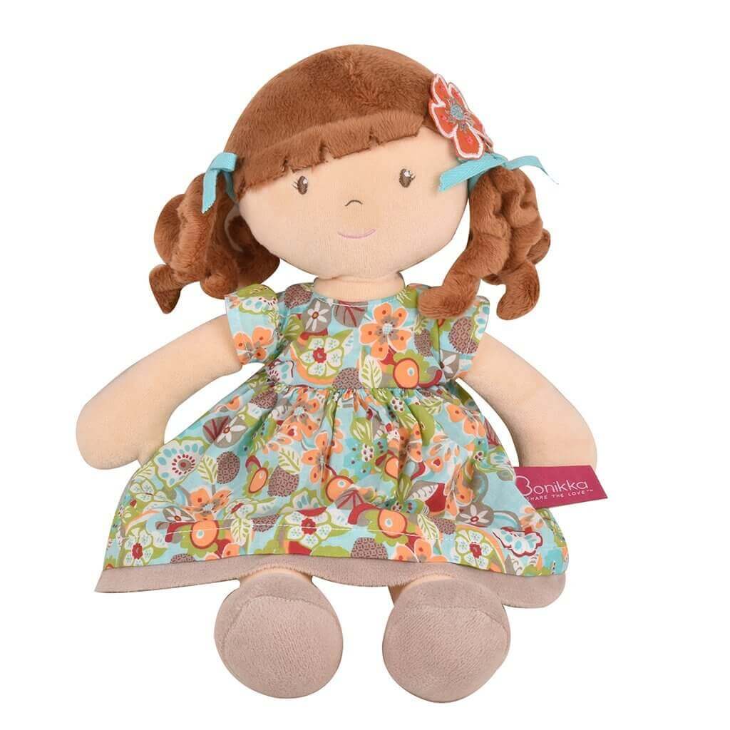 Summer - Brunette Hair with Orange Floral Dress, Tikiri Toys, eco-friendly Toys, Mountain Kids Toys