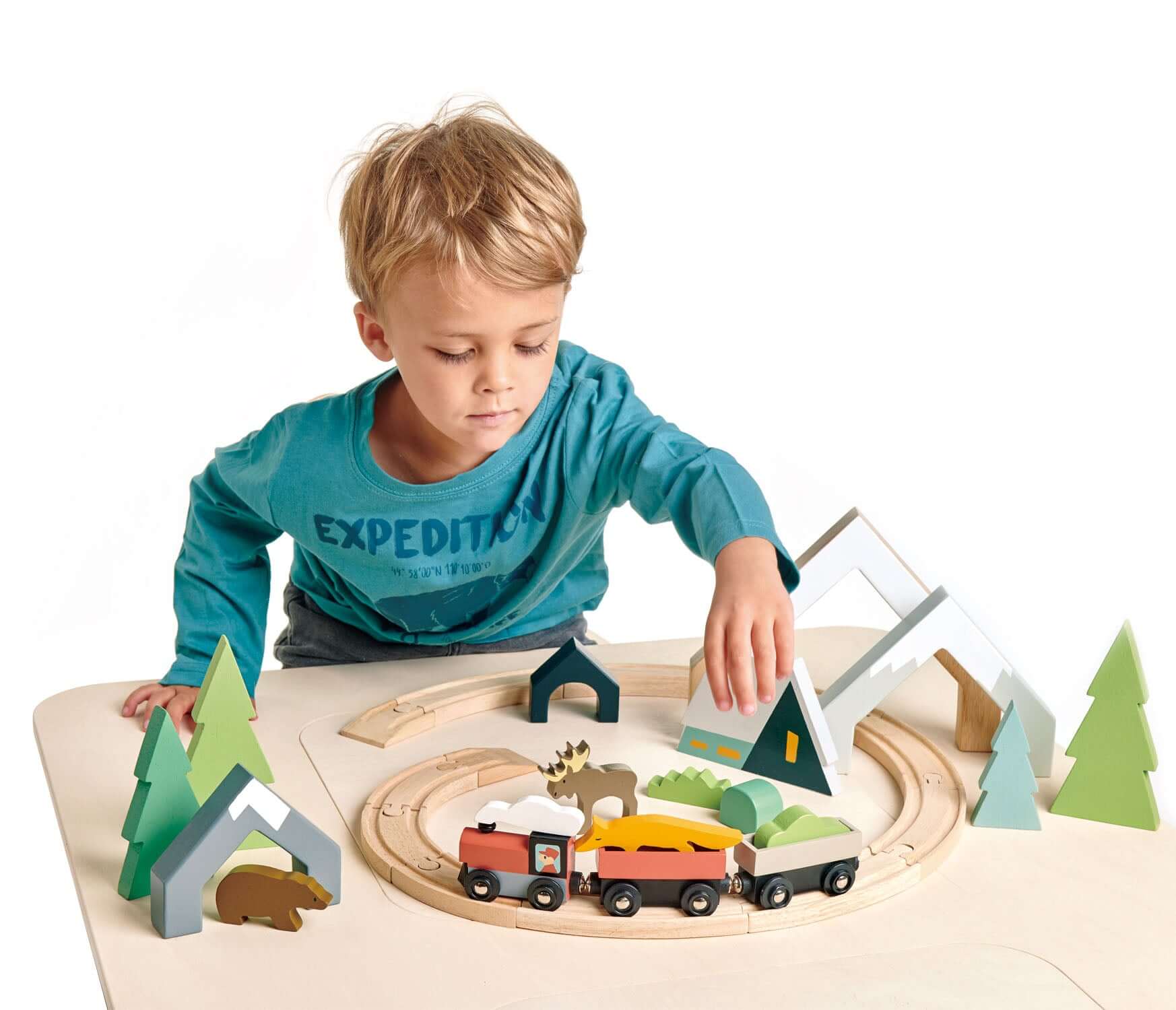 Treetops Train Set, Tender Leaf Toys, eco-friendly Toys, Mountain Kids Toys